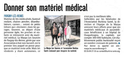 La Marpa Les Sources et l'association Burkina Santé s'unissent pour récupérer du matériel médical.
