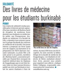 Article paru dans l'Union du lundi 19 octobre 2020 à propos de notre collecte de livres de médecine.