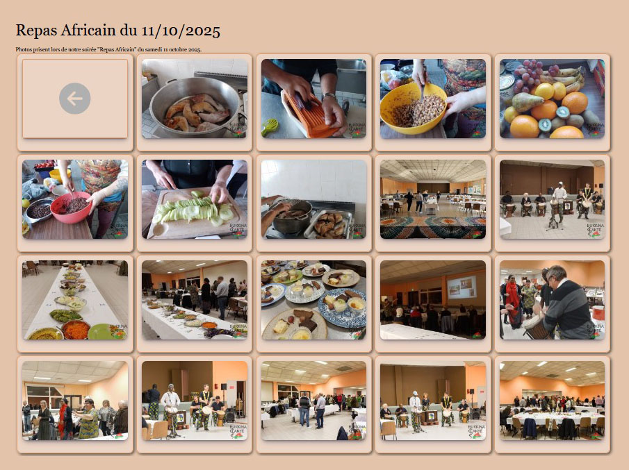 Soirée repas africain du 11 octobre 2025.