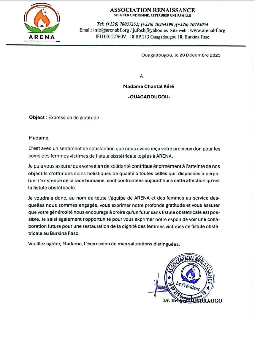 Remerciement de l'association Renaissance